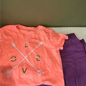 Melon colored girls tee large and freely sweat pants size medium